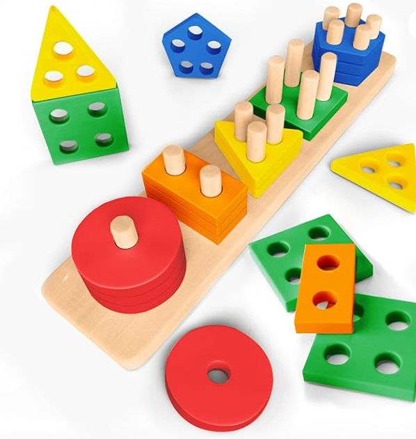 Sweety Fox Montessori Spielzeug ab 1 Jahr - Holz Sortier & Stapelspielzeug, 1 2 3 Jahre -Aktivitäts & Entwicklungsspielzeug aus Holz - Montessori - Lernspielzeug für Kleinkinder